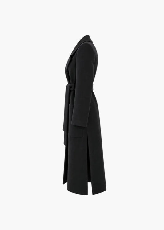 Long double-breasted coat with belt | White Wise