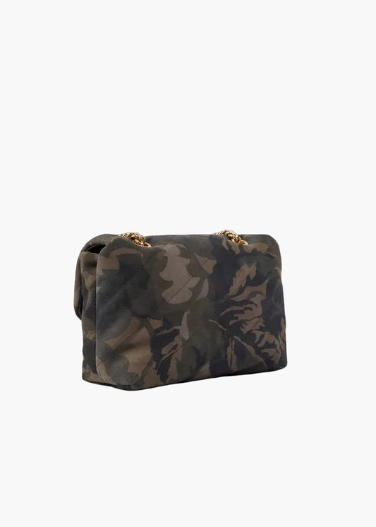 PINKO BORSA A TRACOLLA MINI LOVE BAG PUFF IN SUEDE CON STAMPA CAMOUFLAGE E FIBBIA GIOIELLO