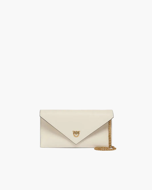 PINKO BORSA A BUSTINA PICCOLA IN PELLE LISCIA CON LOGO LOVE BIRDS