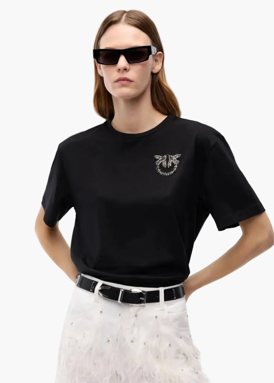 PINKO T-SHIRT CON APPLICAZIONE GIOIELLO LOVE BIRDS