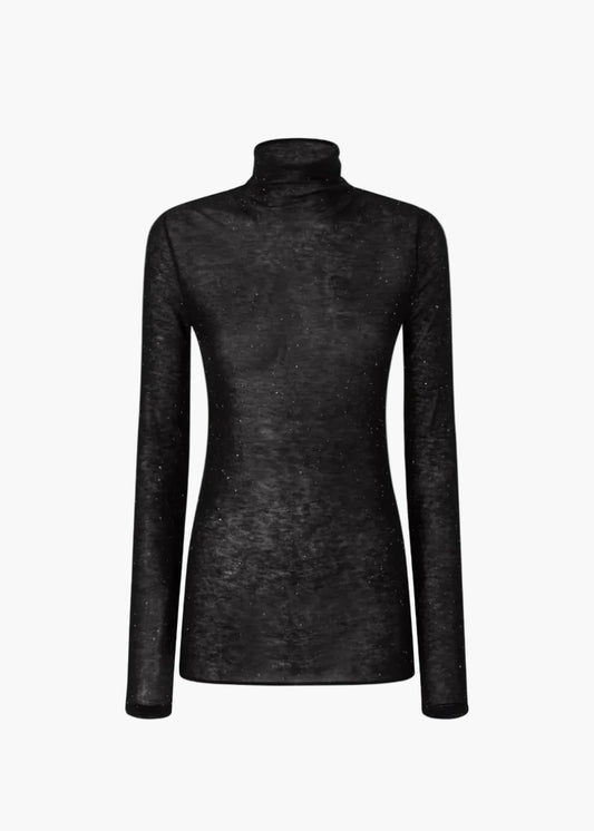 PINKO MAGLIA ADERENTE A COLLO ALTO CON MICRO PAILLETTES