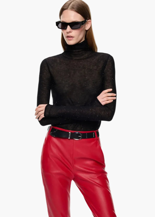 PINKO MAGLIA ADERENTE A COLLO ALTO CON MICRO PAILLETTES