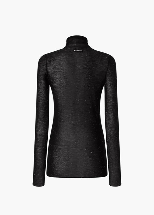 PINKO MAGLIA ADERENTE A COLLO ALTO CON MICRO PAILLETTES