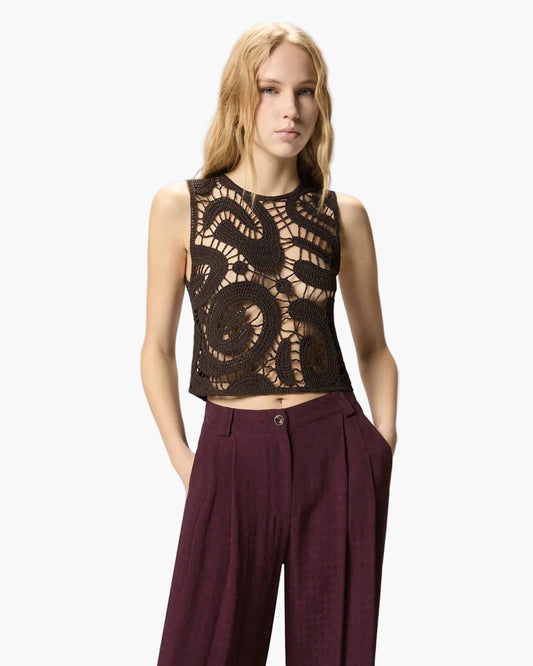 TOP PINKO ERUZIONE SMANICATO CROCHET GEOMETRICO