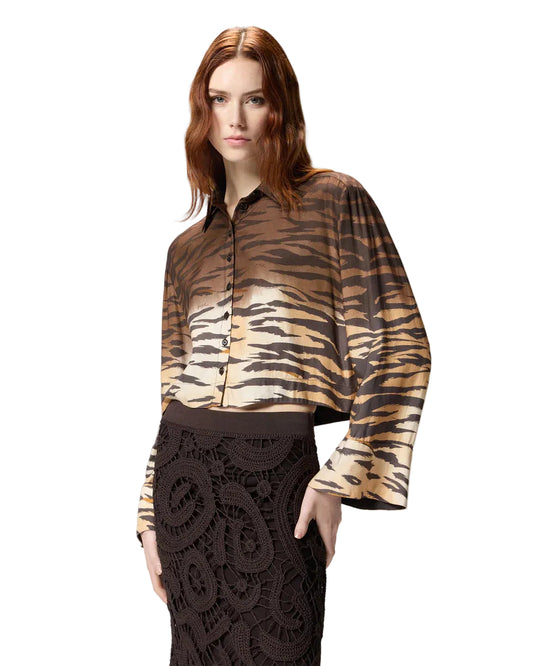 PINKO CAMICIA CROPPED CON STAMPA ANIMALIER