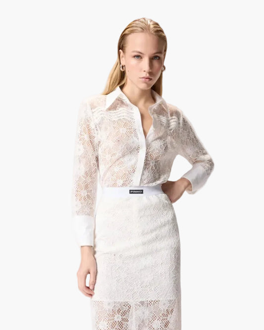 PINKO CAMICIA IN TULLE E PIZZO