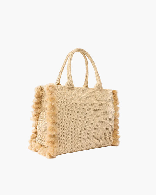 PINKO BORSA SHOPPER MEDIA BEACH IN RAFIA CON LOGO E NAPPINE