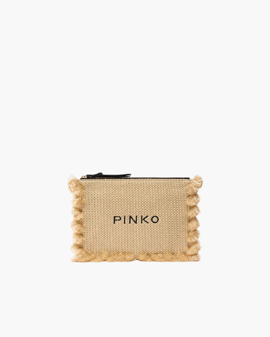 PINKO BUSTINA PICCOLA IN RAFIA CON LOGO E NAPPINE