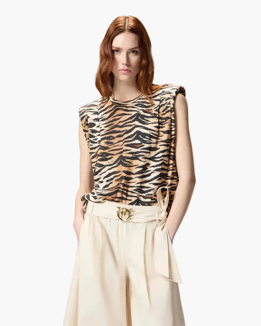 PINKO MAGLIA MYRANDA SMANICATA CON STAMPA TIGRATA