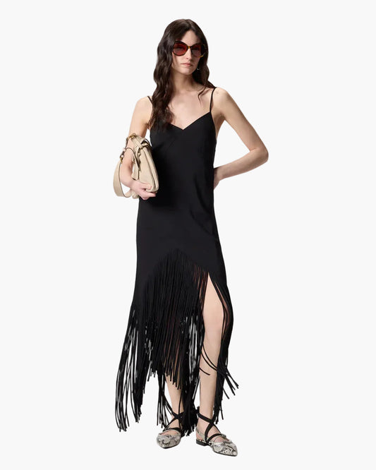 PINKO ABITO LUNGO SOTTOVESTE CON FRANGE