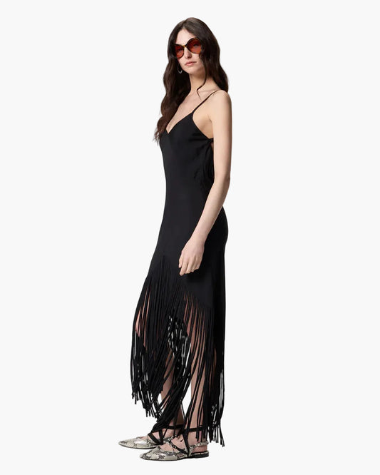 PINKO ABITO LUNGO SOTTOVESTE CON FRANGE