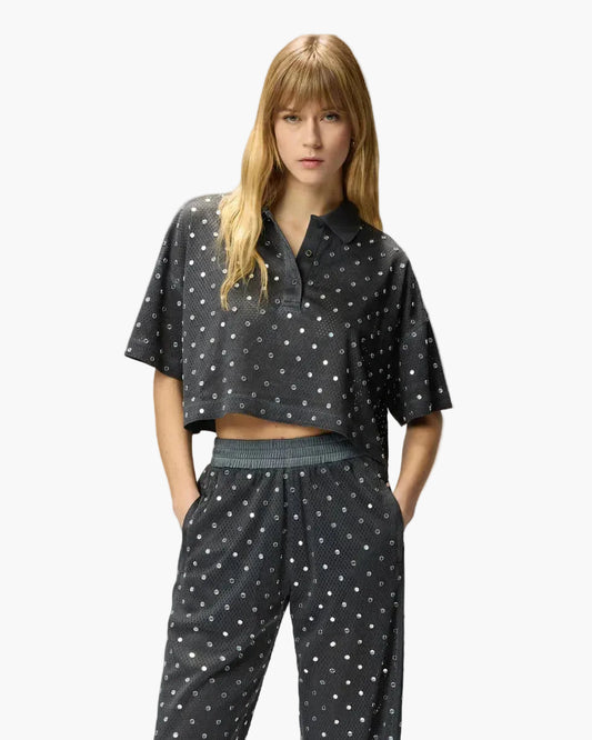 PINKO POLO ERVE CROPPED IN RETE CON SPECCHIETTI