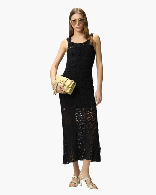 PINKO ABITO MIDI EFFETTO UNCINETTO CON FIORI APPLICATI