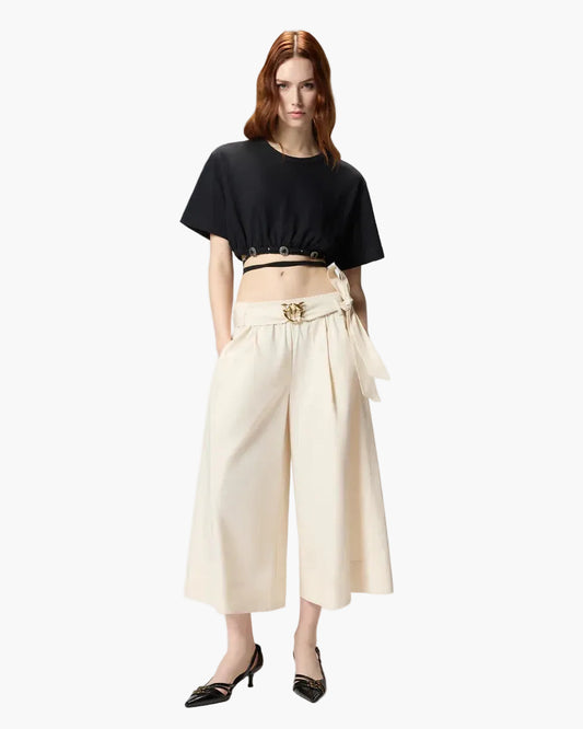 PINKO T-SHIRT ARIANO CROPPED CON LACCIO E DETTAGLI TEXANI