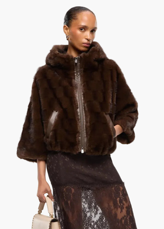 PINKO GIACCA BLOUSON EFFETTO PELLICCIA CON CAPPUCCIO