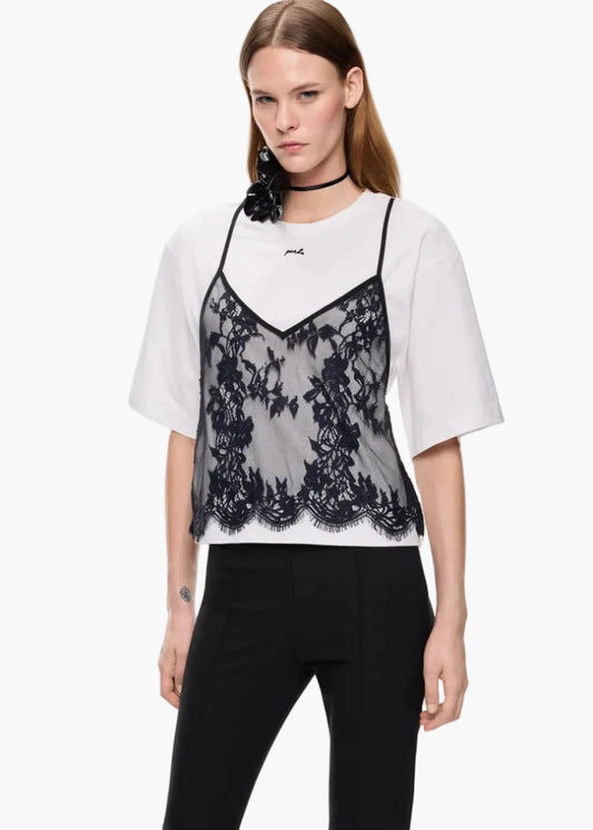 PINKO T-SHIRT CON TOP IN PIZZO