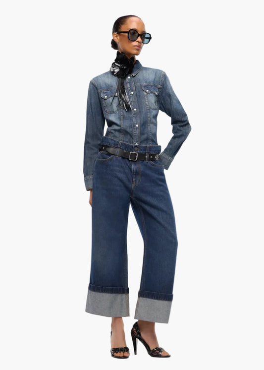 PINKO JEANS CROPPED CON CINTURA IN PELLE