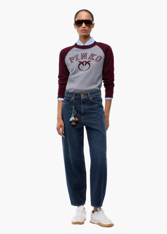 PINKO MAGLIA BICOLORE CON LOGO LOVE BIRDS