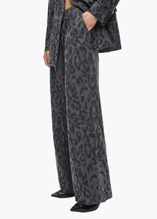 PINKO PANTALONE WIDE LEG CON FANTASIA MACULATA E MICROSTRASS