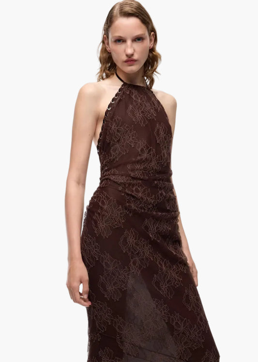 PINKO ABITO LUNGO SLIPDRESS CON PIZZO