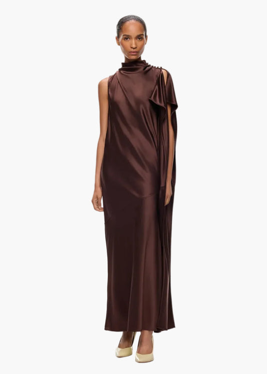 PINKO ABITO LUNGO MONOSPALLA IN SATIN