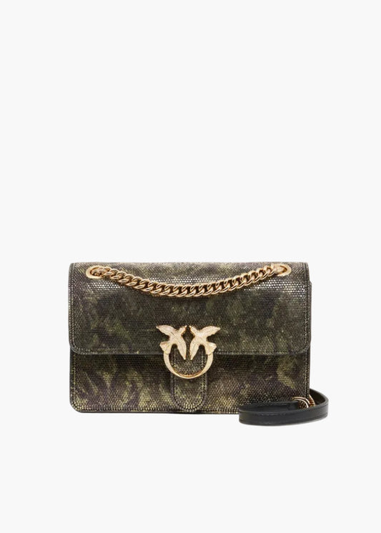PINKO BORSA A TRACOLLA MINI LOVE BAG ONE LIGHT CON STAMPA CAMOUFLAGE FULL STRASS