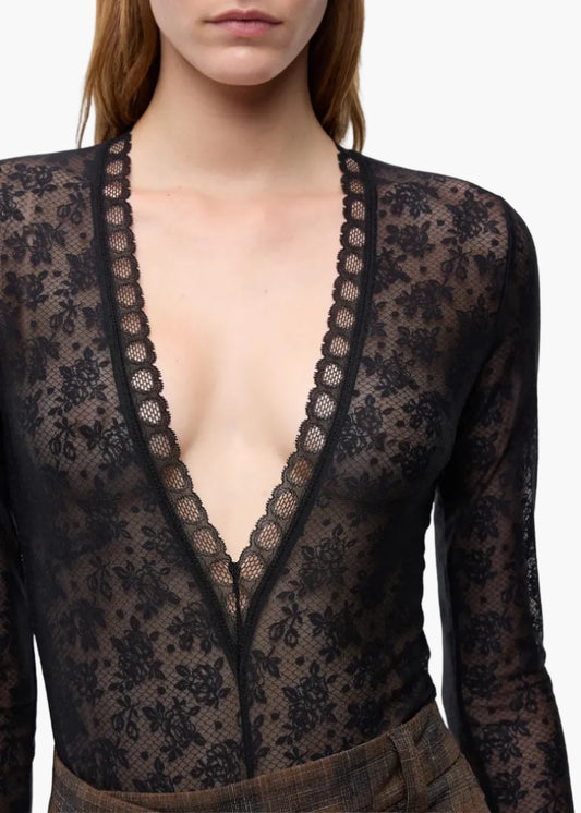 PINKO MAGLIA BODY IN PIZZO STRETCH FLOREALE