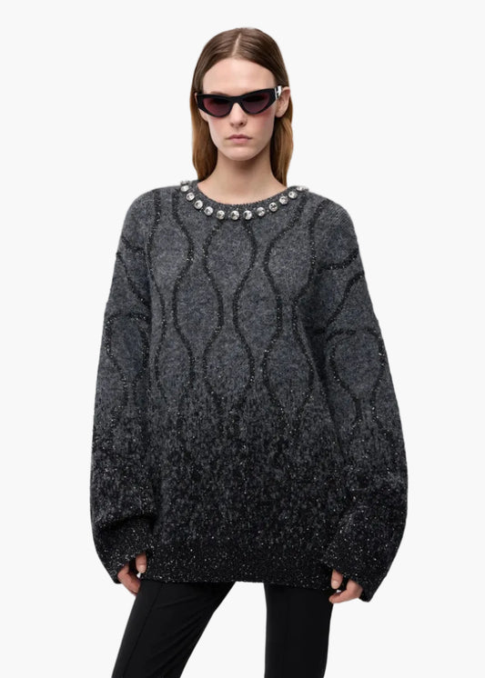 PINKO MAGLIONECON COLLO GIOIELLO E MICRO PAILLETTES