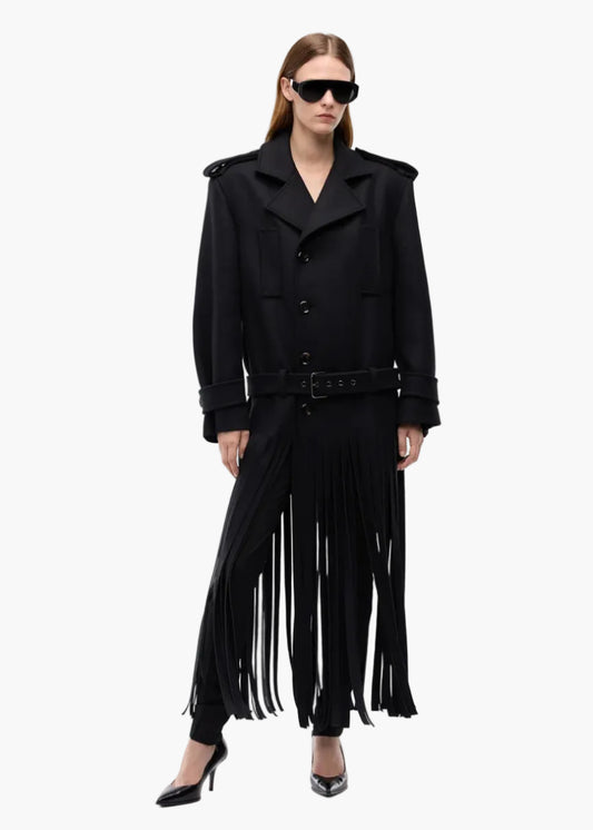 PINKO CAPPOTTO IN PANNO DI MISTO LANA CON FRANGE