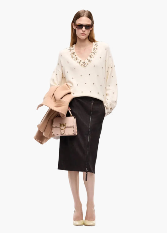 PINKO MAGLIA IN LANA E CASHMERE CON APPLICAZIONI GIOIELLO