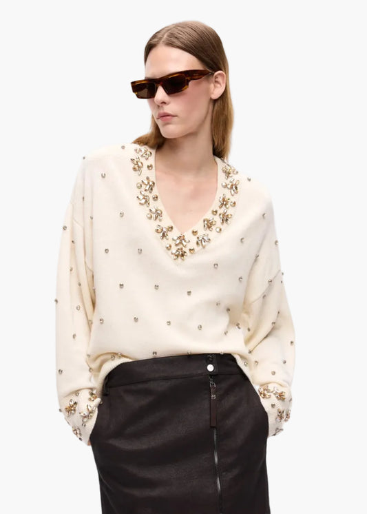 PINKO MAGLIA IN LANA E CASHMERE CON APPLICAZIONI GIOIELLO