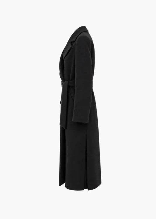 Long double-breasted coat with belt | White Wise