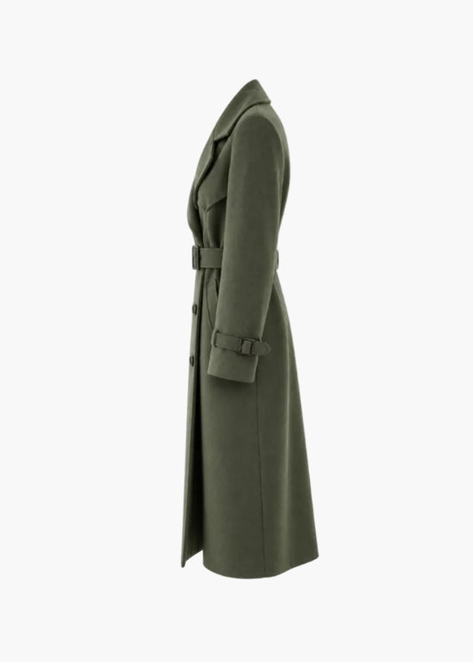 Long double-breasted trench coat with belt | White Wise