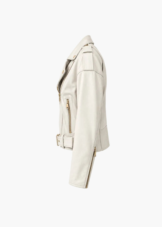 Short genuine leather jacket with belt | me.mento.mine