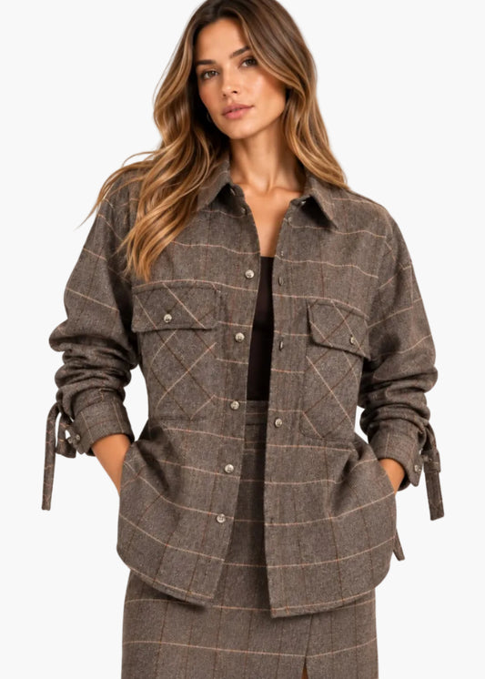 Camicia oversize a quadri con frange | Icona