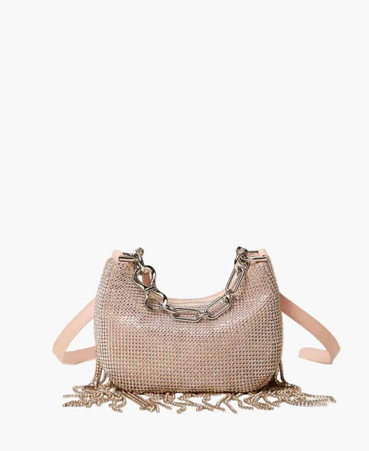 TWINSET BORSA "MINI CROISSANT" IN STRASS CON FRANGE