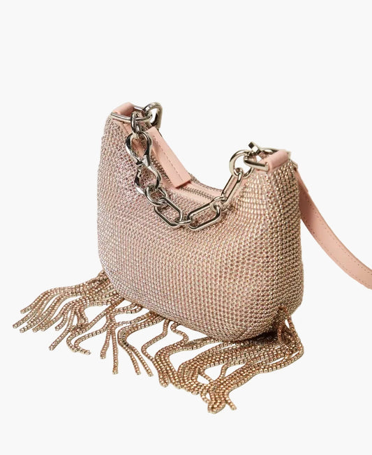 TWINSET BORSA "MINI CROISSANT" IN STRASS CON FRANGE
