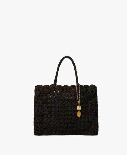 TWINSET BORSA SHOPPER IN CROCHET CON CHARMS
