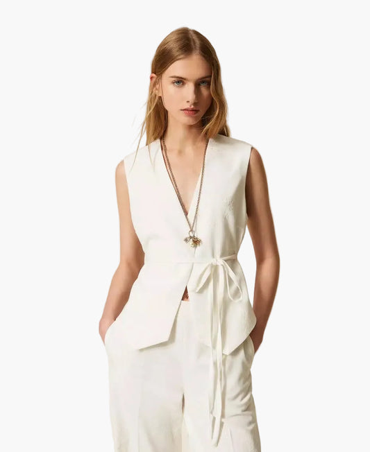 TWINSET GILET RICAMATO CON CINTURA