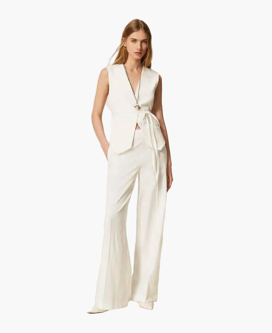 TWINSET PANTALONI A PALAZZO RICAMATI