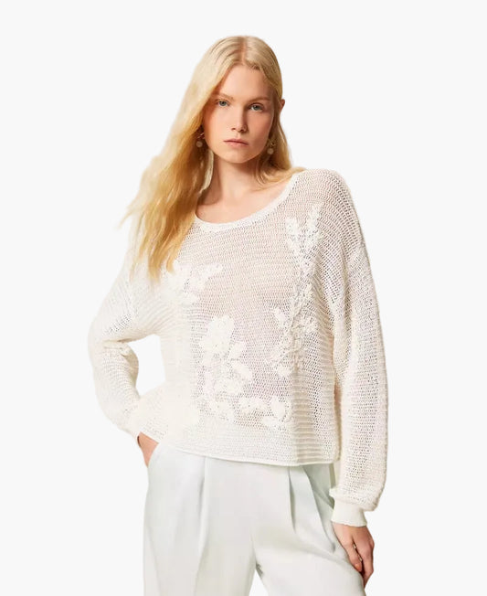TWINSET MAGLIA A RETE CON RICAMO A MANO