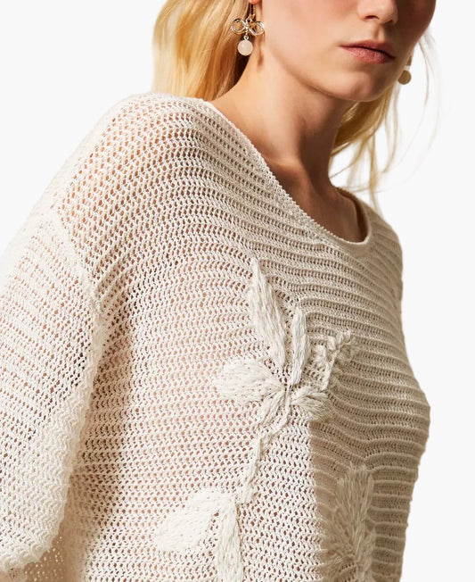 TWINSET MAGLIA A RETE CON RICAMO A MANO