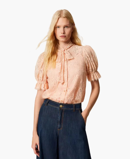 TWINSET CAMICIA IN PIZZO CON FIOCCO