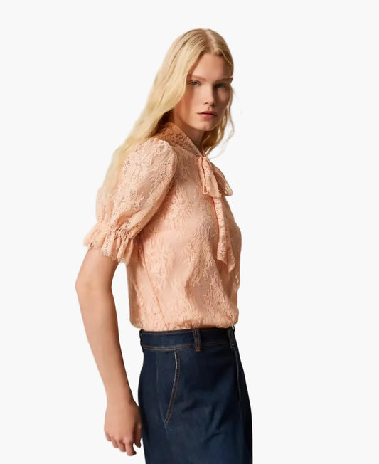 TWINSET CAMICIA IN PIZZO CON FIOCCO