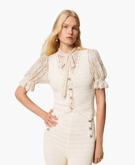 TWINSET GILET IN MAGLIA CON CROCHET
