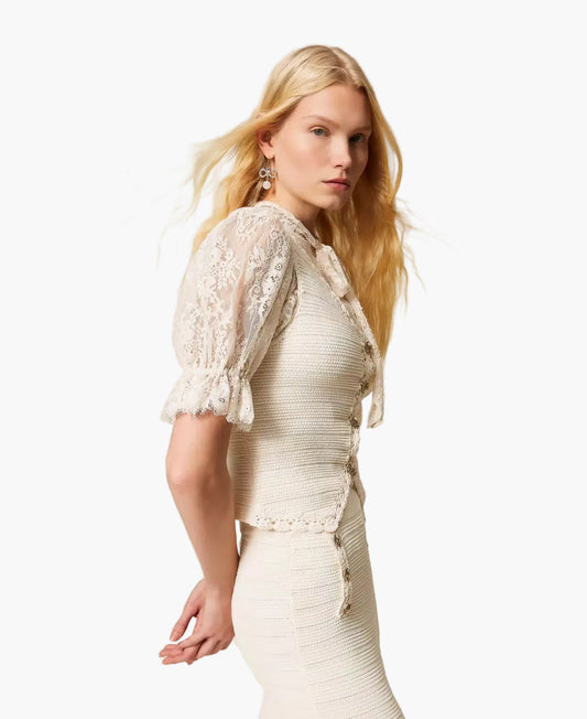 TWINSET GILET IN MAGLIA CON CROCHET