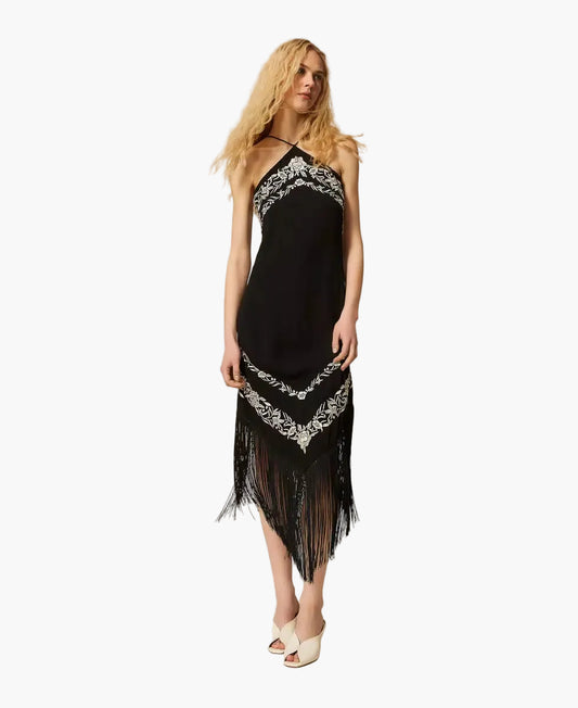 TWINSET ABITO LUNGO CON RICAMO FLOREALE