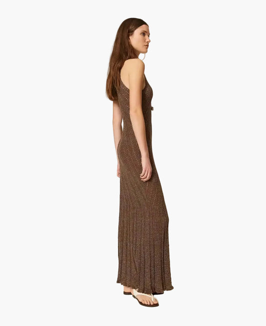 TWINSET ABITO LUNGO IN MAGLIA DI LINO CON LUREX