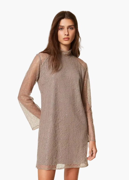 TWINSET ABITO CORTO IN PIZZO CON PAILLETTES