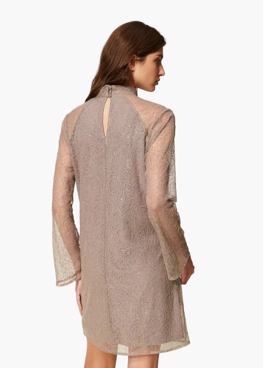 TWINSET ABITO CORTO IN PIZZO CON PAILLETTES